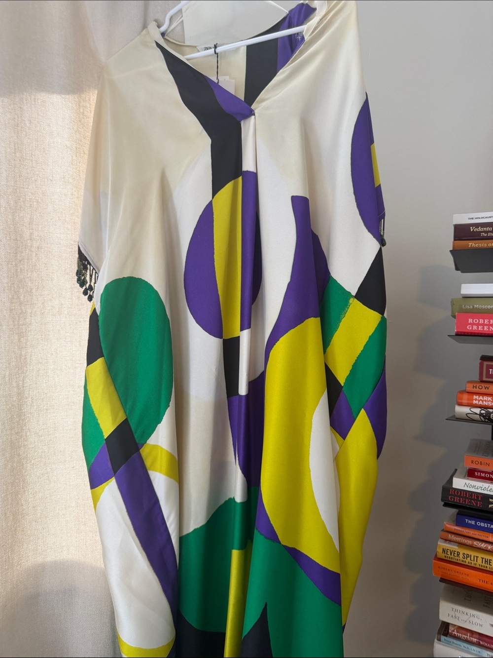 Zara Abstract Print Maxi Dress in Cream, Green, Purple & Yellow